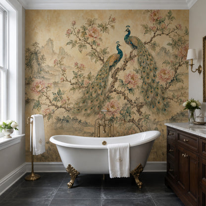 Chinoiserie Wallpaper Peacocks Peonies Wall Mural