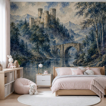 Scenic Landscape Wallpaper Castle River Removable Mountain Wall Decor