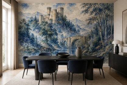 Scenic Landscape Wallpaper Castle River Removable Mountain Wall Decor