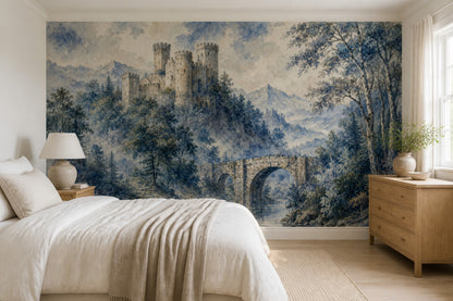 Scenic Landscape Wallpaper Castle River Removable Mountain Wall Decor