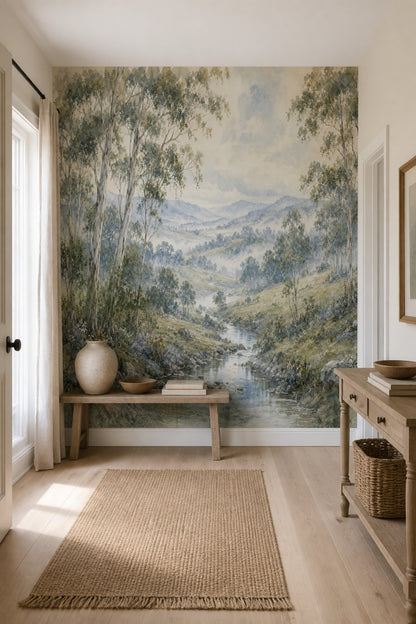 Muted Green Wallpaper Watercolor Removable Landscape Wall Decor