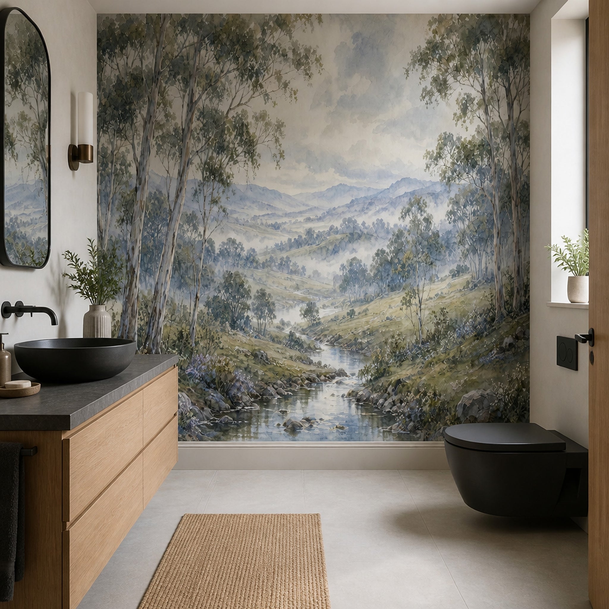 Muted Green Wallpaper Watercolor Removable Landscape Wall Decor
