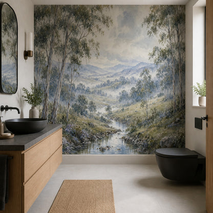 Muted Green Wallpaper Watercolor Removable Landscape Wall Decor