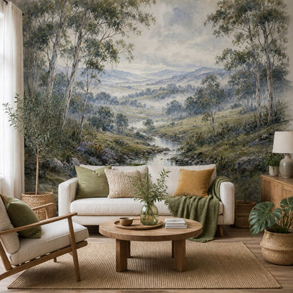 Muted Green Wallpaper Watercolor Removable Landscape Wall Decor