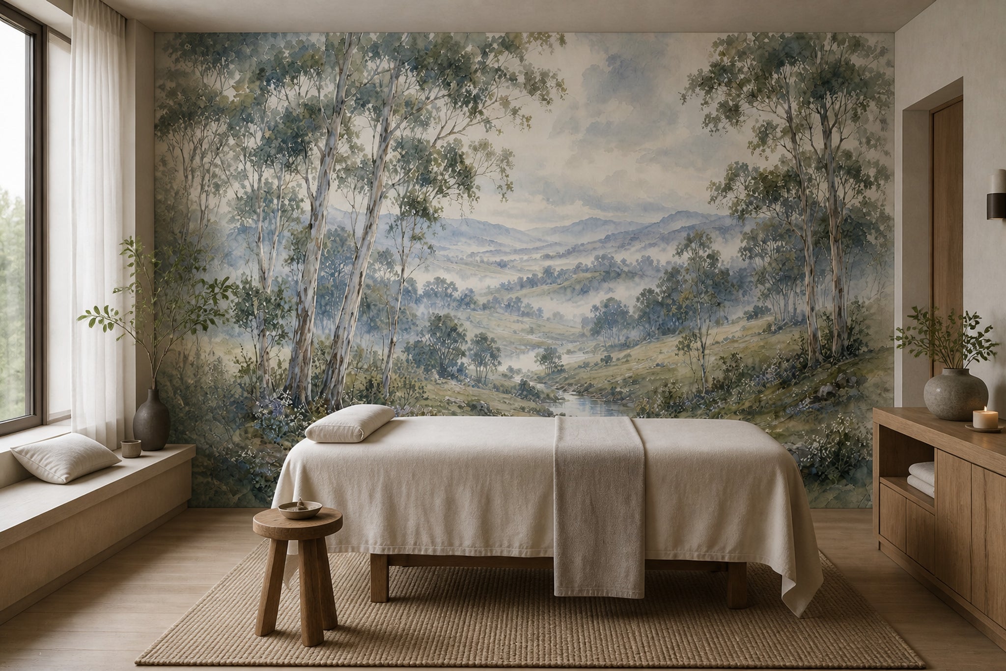 Muted Green Wallpaper Watercolor Removable Landscape Wall Decor