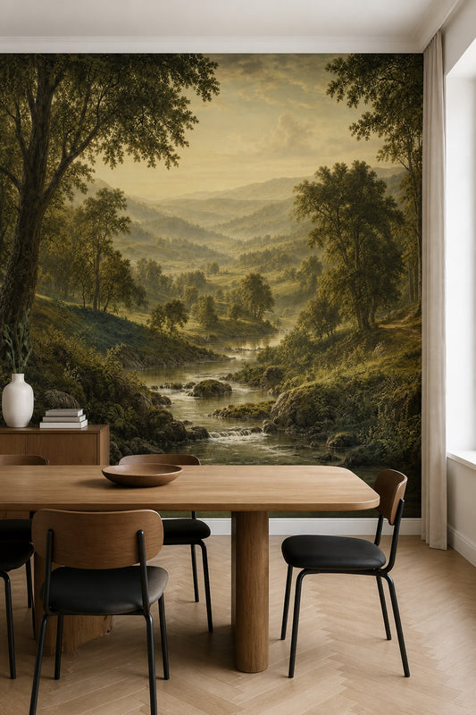 Dark Woodland Wallpaper Vintage Landscape Forest Valley Removable Wall Decor