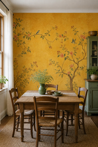 Muted Green Wallpaper Chinoiserie Removable Botanical Wall Decor