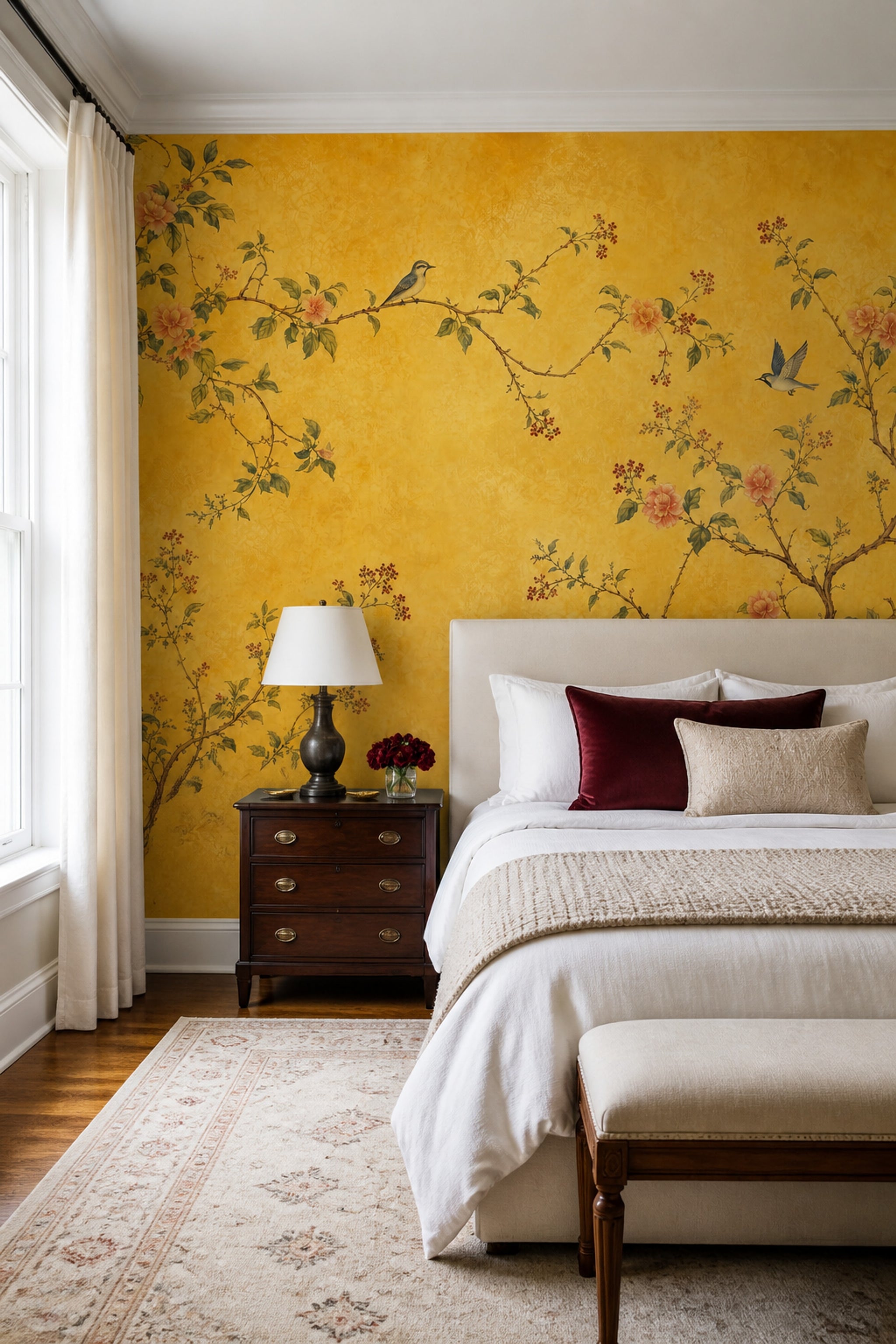 Muted Green Wallpaper Chinoiserie Removable Botanical Wall Decor