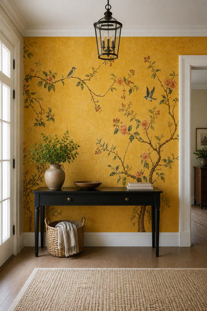 Muted Green Wallpaper Chinoiserie Removable Botanical Wall Decor