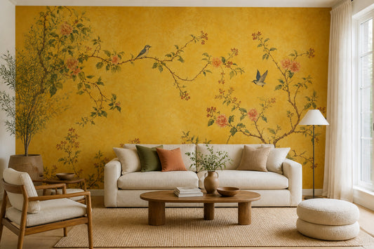 Muted Green Wallpaper Chinoiserie Removable Botanical Wall Decor
