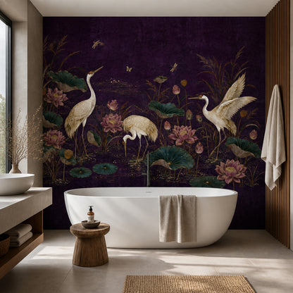 Chinoiserie Wallpaper Cranes Lotus Wall Mural