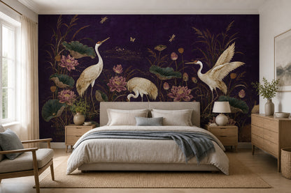 Chinoiserie Wallpaper Cranes Lotus Wall Mural