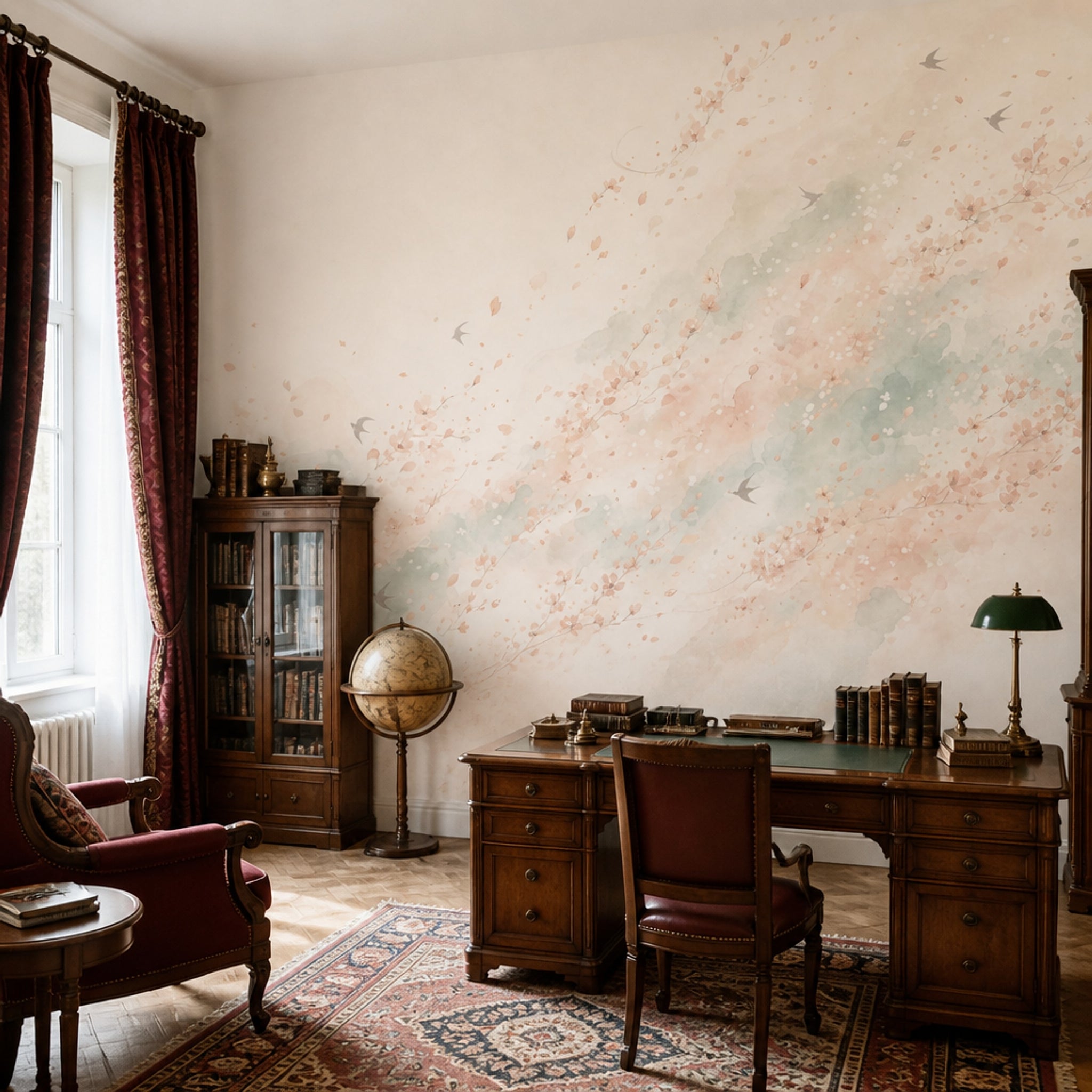 Cherry Blossoms Wallpaper Watercolor East Asian Inspired Removable Wall Decor
