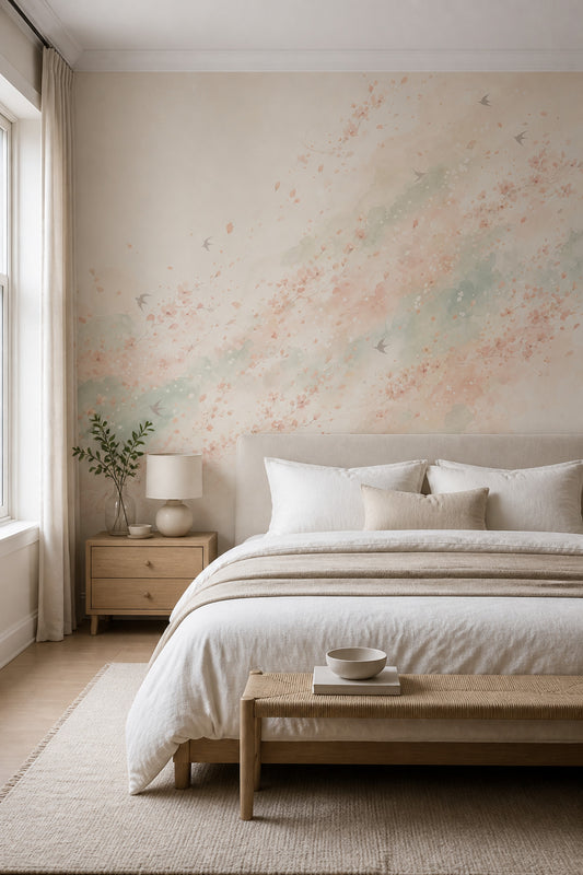 Cherry Blossoms Wallpaper Watercolor East Asian Inspired Removable Wall Decor