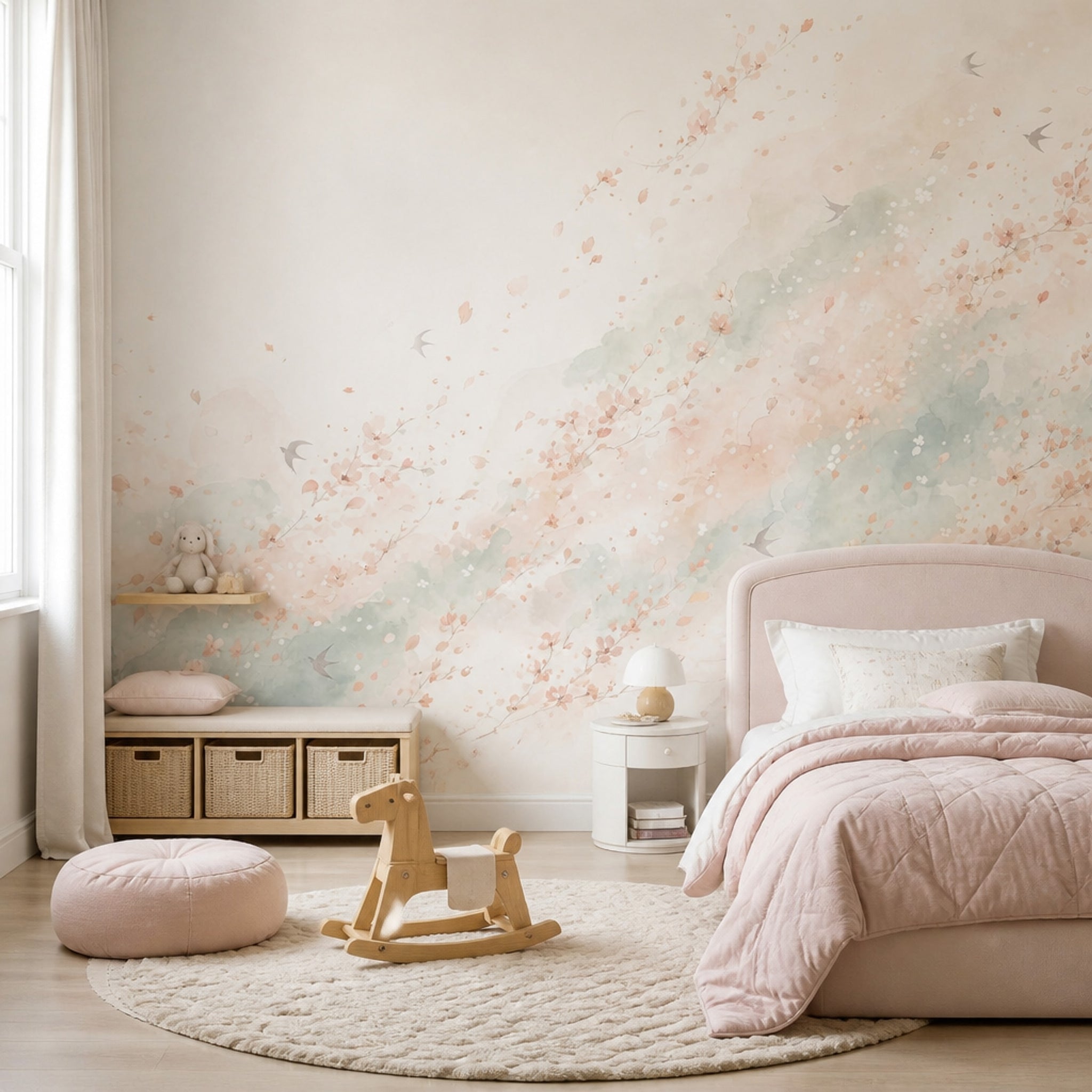 Cherry Blossoms Wallpaper Watercolor East Asian Inspired Removable Wall Decor