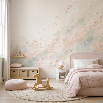 Cherry Blossoms Wallpaper Watercolor East Asian Inspired Removable Wall Decor