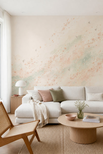 Cherry Blossoms Wallpaper Watercolor East Asian Inspired Removable Wall Decor