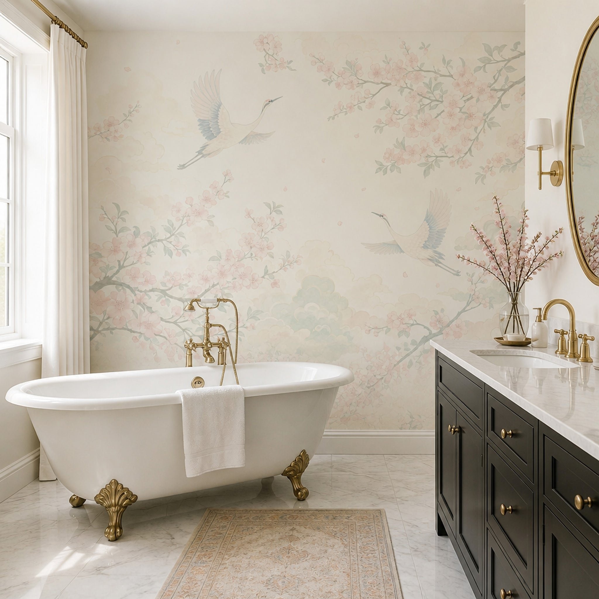 Pink Cherry Wallpaper Blossom Branch Wall Mural