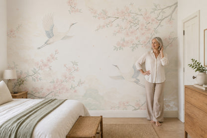Pink Cherry Wallpaper Blossom Branch Wall Mural