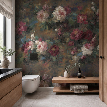Dark Floral Wallpaper Muted Green Removable Wall Decor
