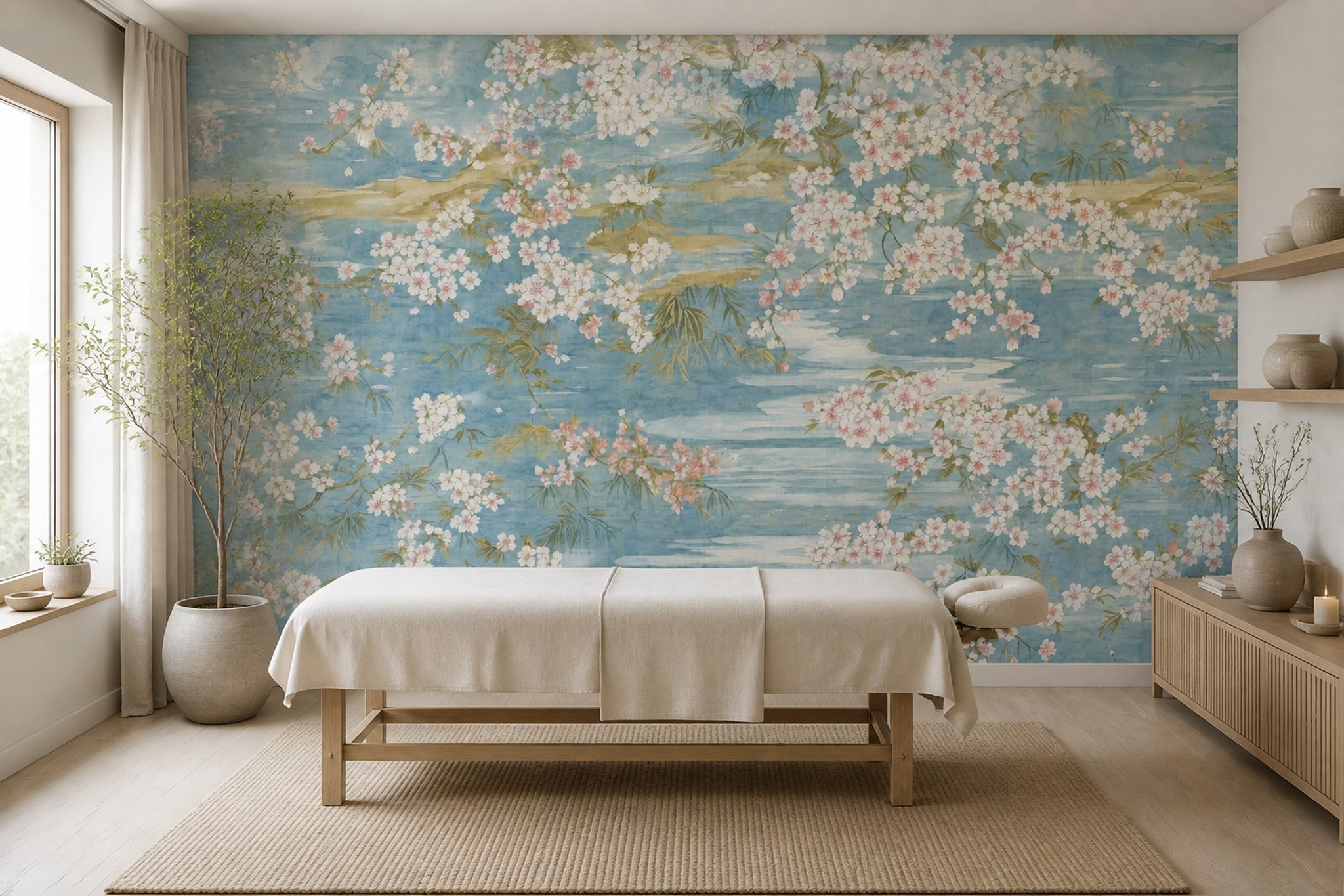 Cherry Blossoms Wallpaper Floral Landscape Watercolor Wall Mural
