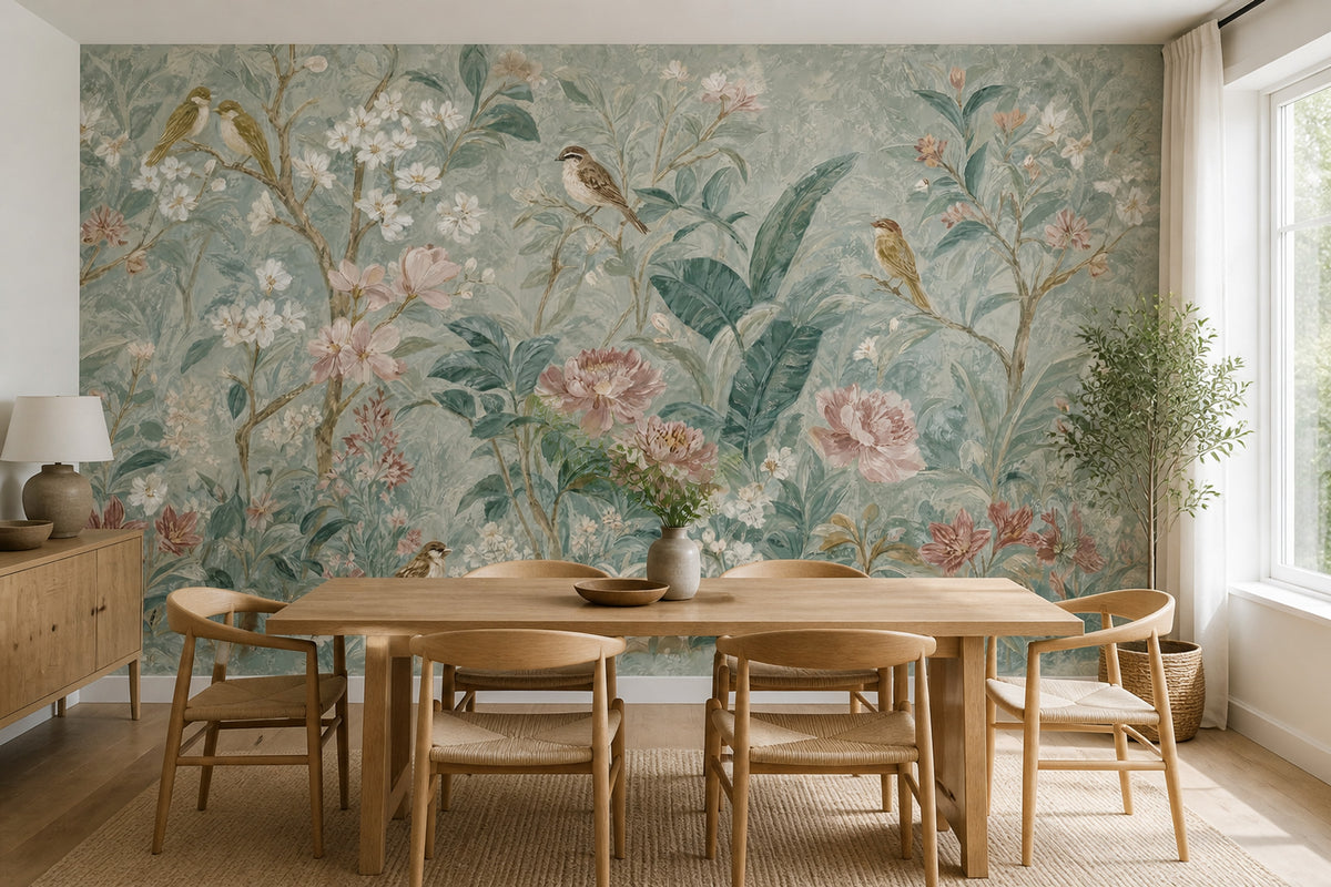 Botanical Wallpaper Floral Birds Wall Mural