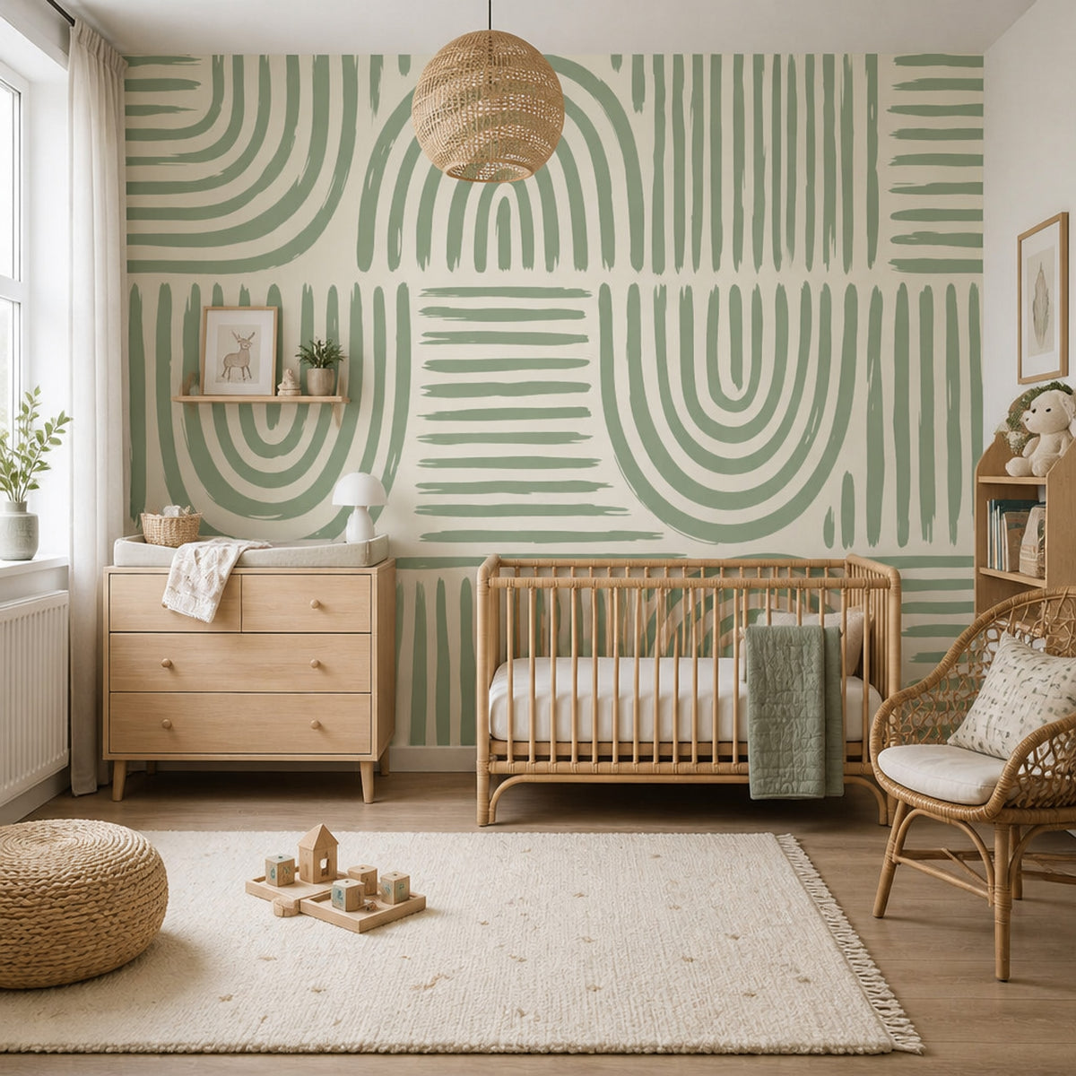 Sage Green Wallpaper Abstract Geometric Removable Painted Stripes Wall Decor