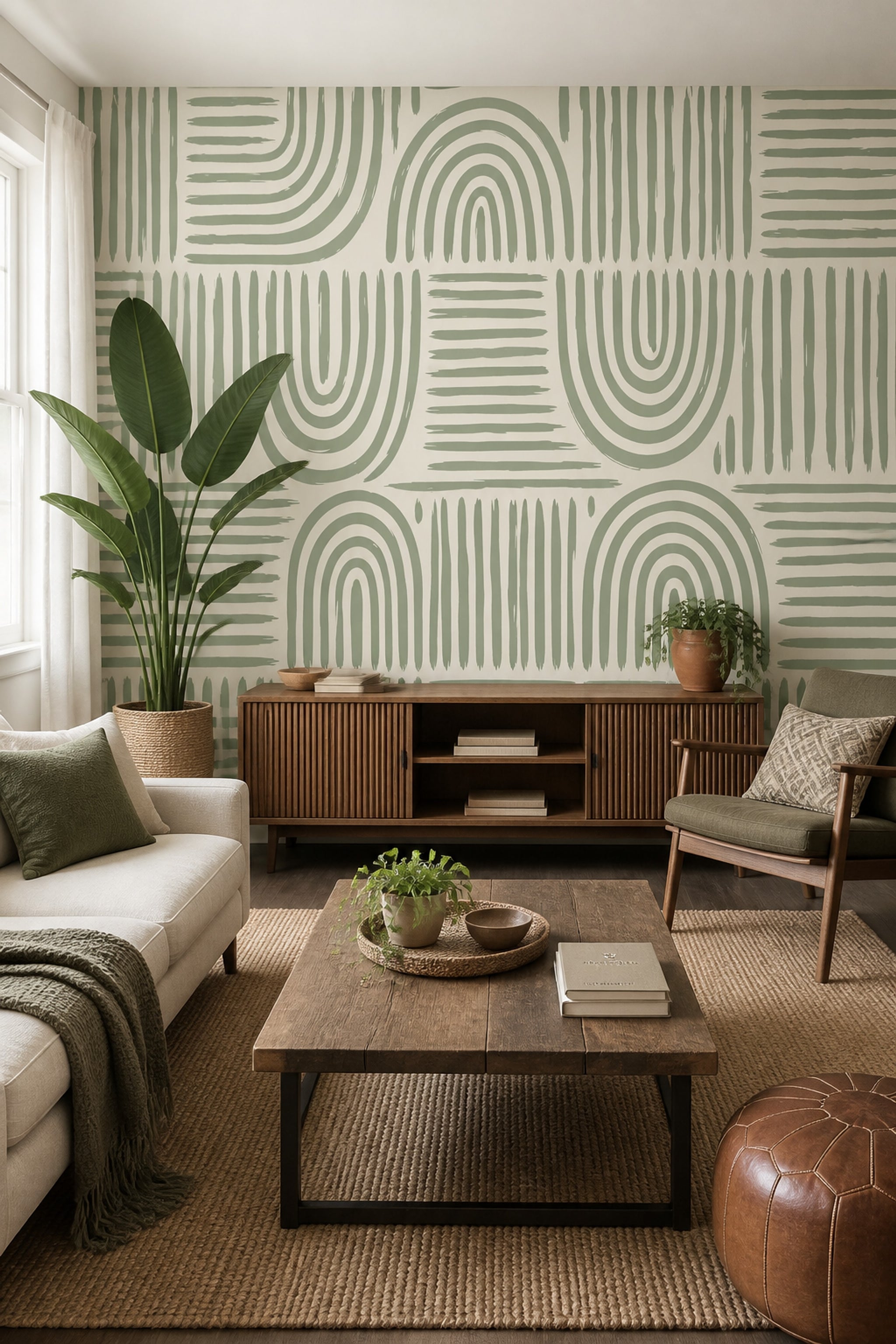 Sage Green Wallpaper Abstract Geometric Removable Painted Stripes Wall Decor