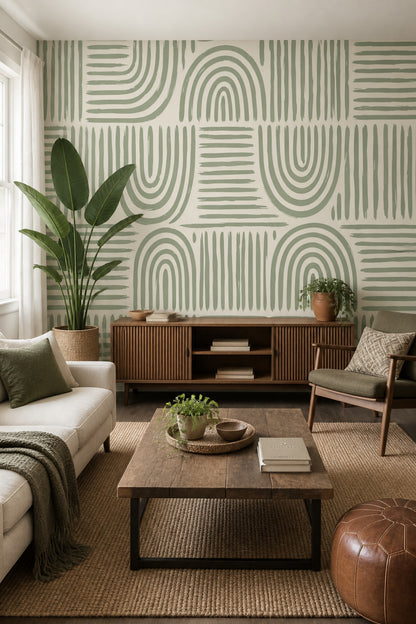 Sage Green Wallpaper Abstract Geometric Removable Painted Stripes Wall Decor