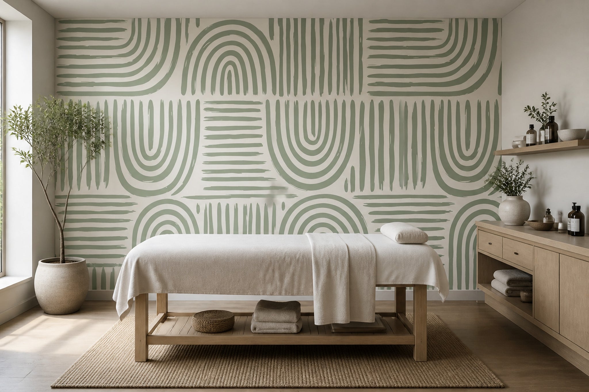 Sage Green Wallpaper Abstract Geometric Removable Painted Stripes Wall Decor