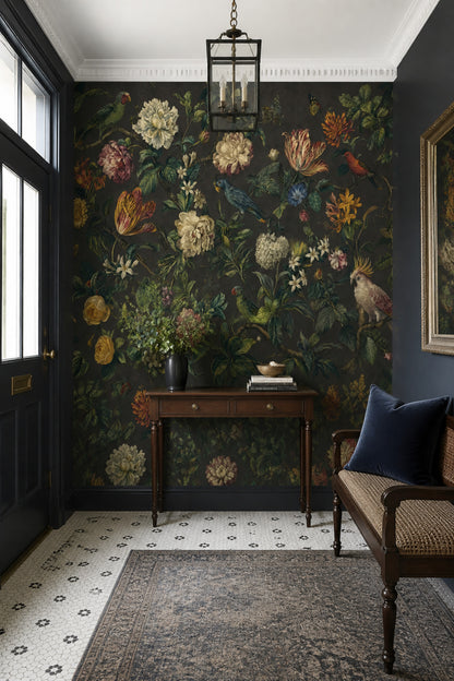 Tropical Birds Wallpaper Dark Floral Tropical Birds Wall Mural