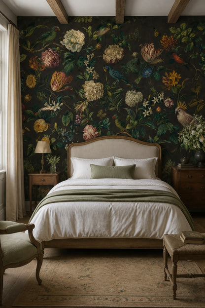 Tropical Birds Wallpaper Dark Floral Tropical Birds Wall Mural