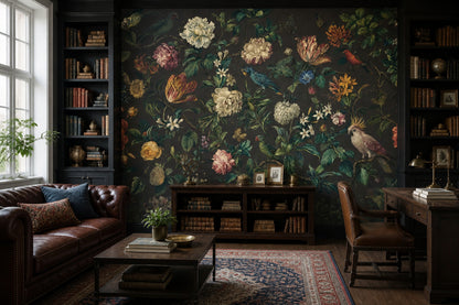Tropical Birds Wallpaper Dark Floral Tropical Birds Wall Mural