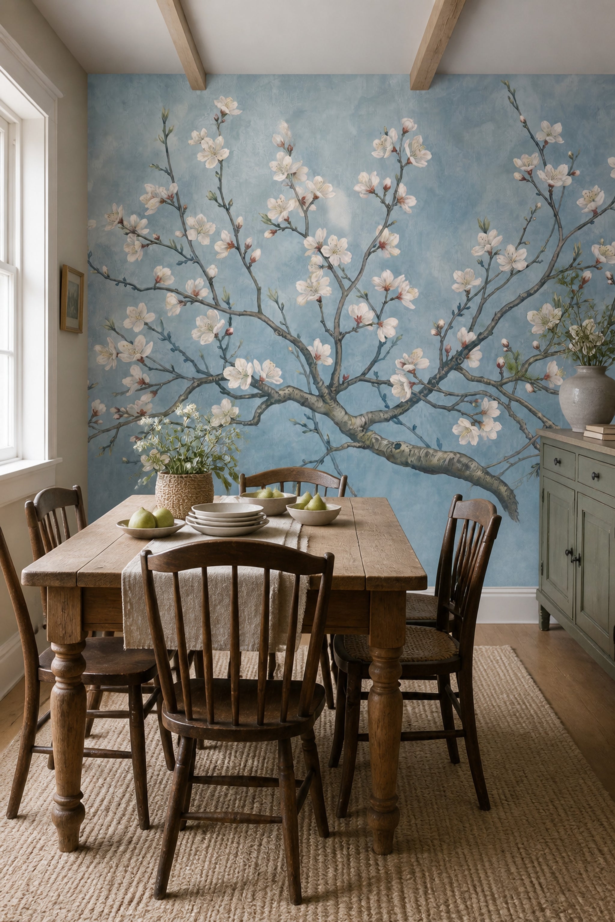 Background White Wallpaper Floral Removable Botanical Wall Decor
