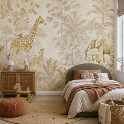 Safari Wallpaper Jungle Watercolor Wall Mural