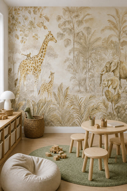 Safari Wallpaper Jungle Watercolor Wall Mural