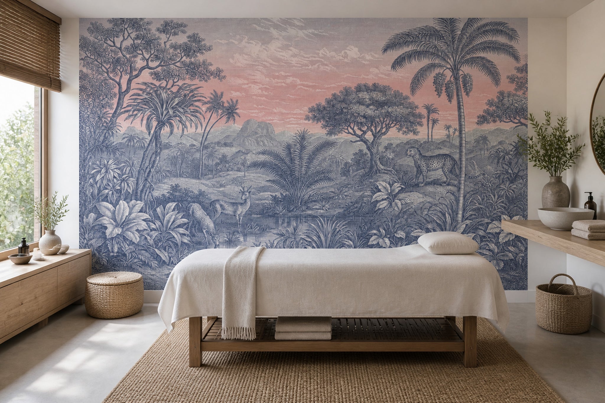 Tropical Landscape Wallpaper Toile Palm Trees Removable Wall Decor