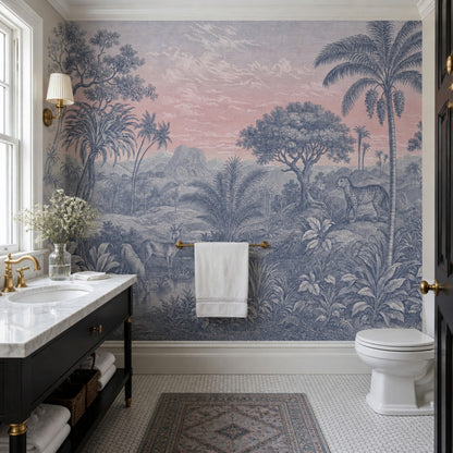 Tropical Landscape Wallpaper Toile Palm Trees Removable Wall Decor