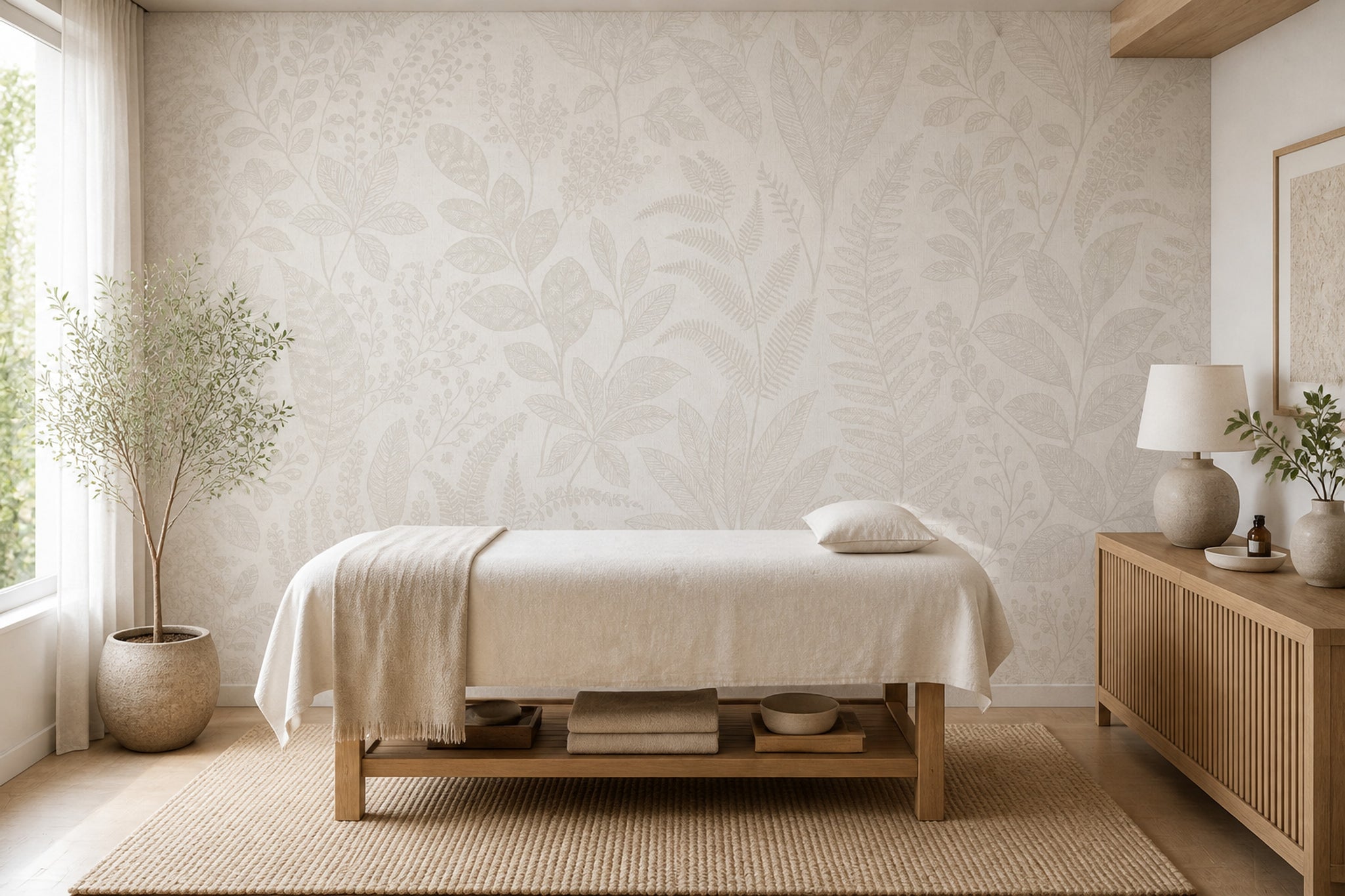 Scenic Landscape Wallpaper Botanical Sketch Linen Wall Mural