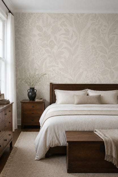 Scenic Landscape Wallpaper Botanical Sketch Linen Wall Mural