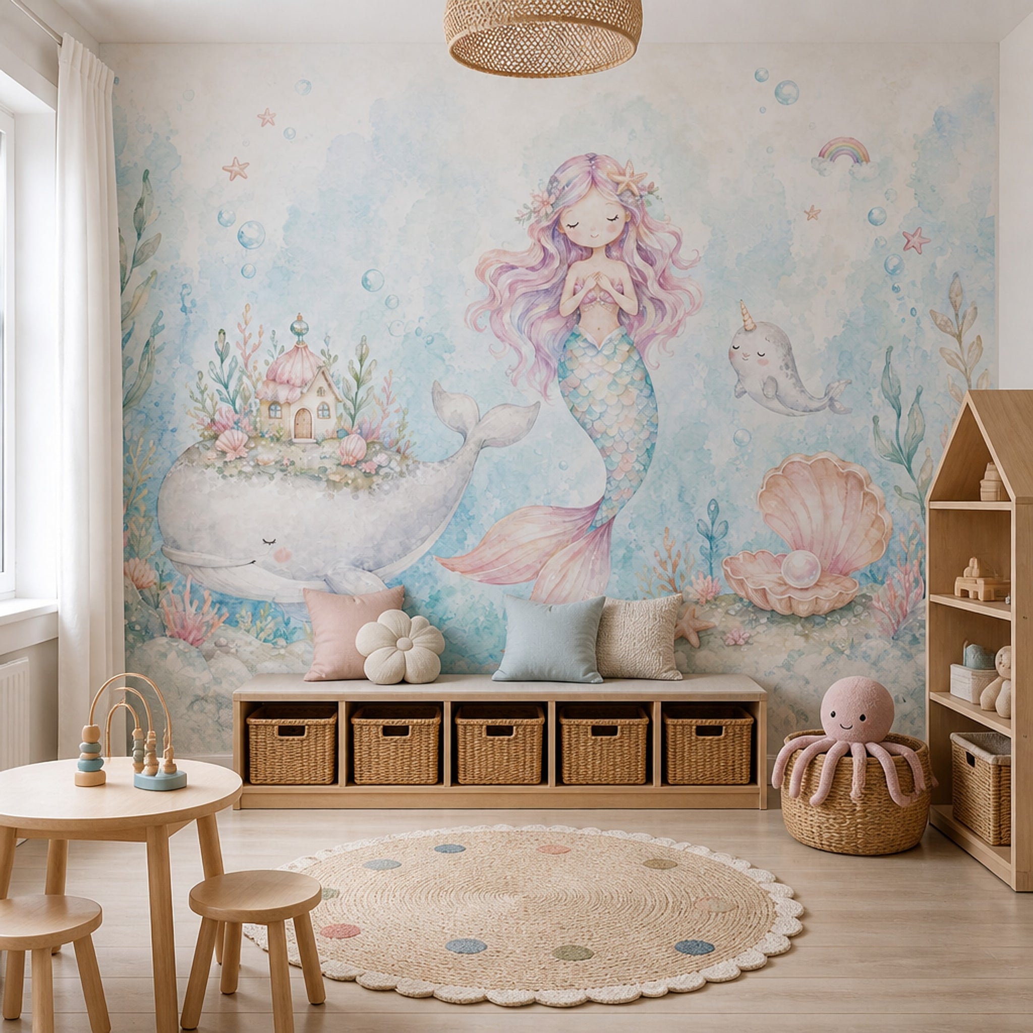 Mermaid Wallpaper Underwater Removable Watercolor Wall Decor
