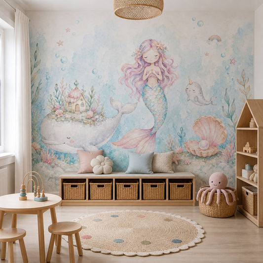 Mermaid Wallpaper Underwater Removable Watercolor Wall Decor
