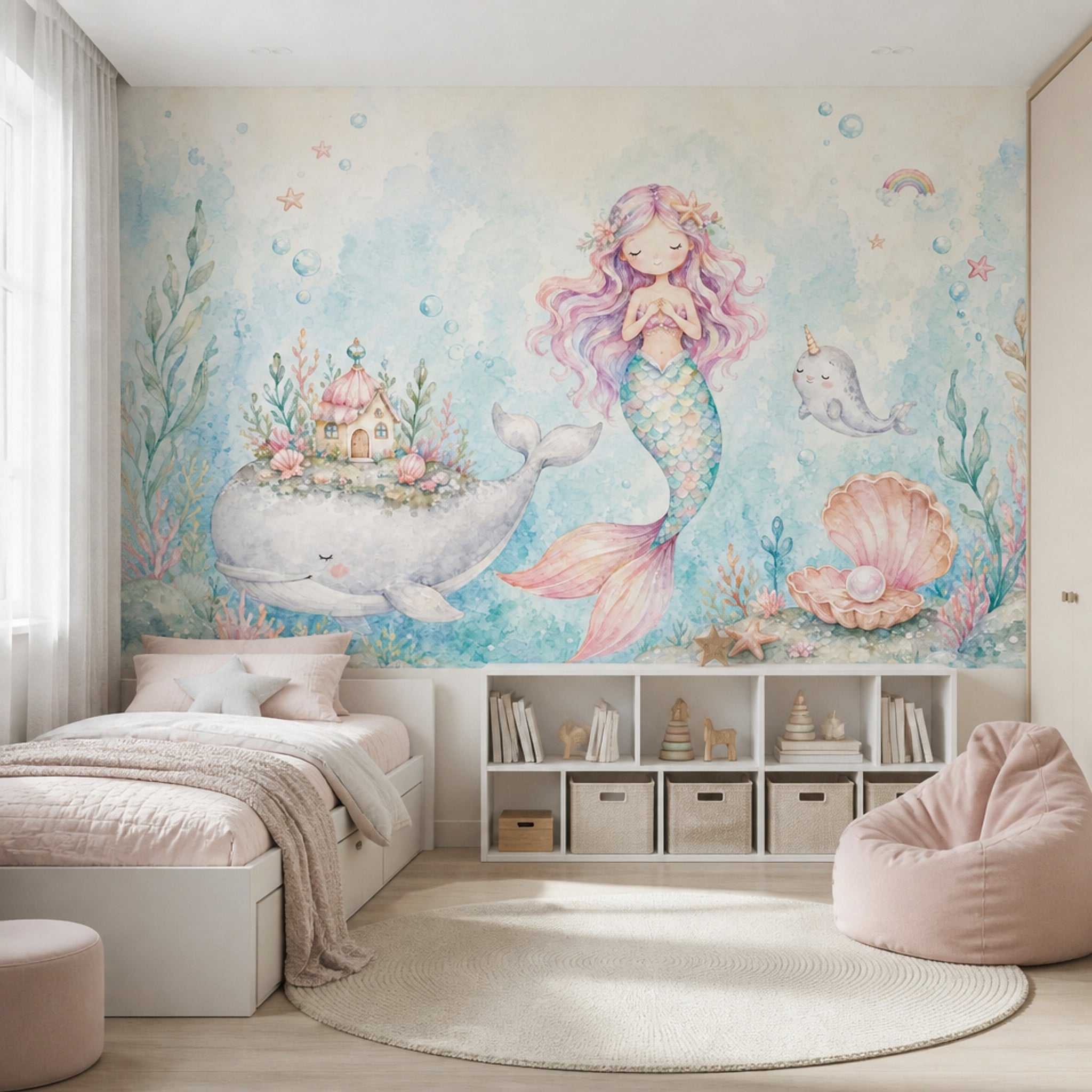 Mermaid Wallpaper Underwater Removable Watercolor Wall Decor