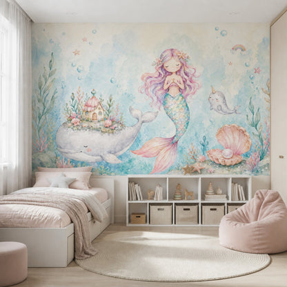 Mermaid Wallpaper Underwater Removable Watercolor Wall Decor