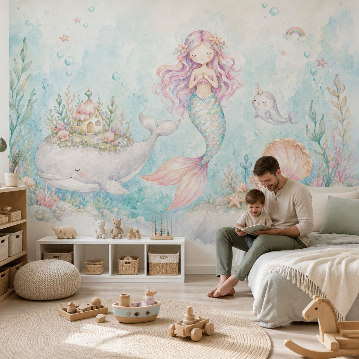 Mermaid Wallpaper Underwater Removable Watercolor Wall Decor