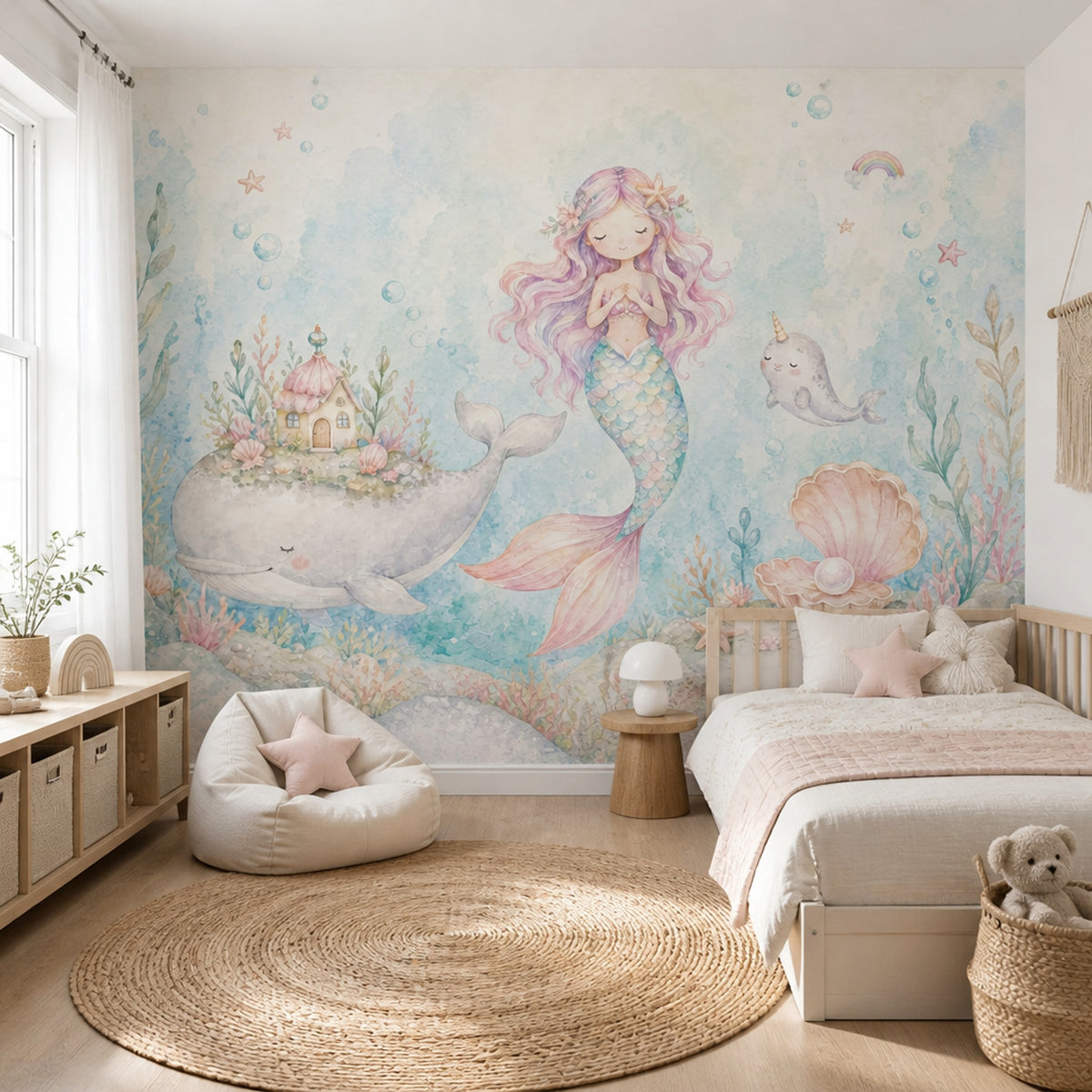 Mermaid Wallpaper Underwater Removable Watercolor Wall Decor