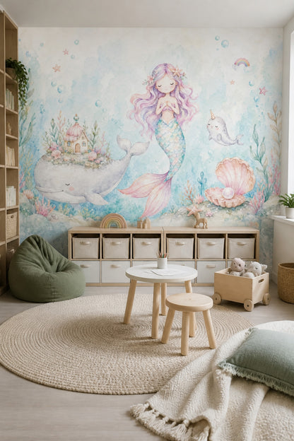 Mermaid Wallpaper Underwater Removable Watercolor Wall Decor