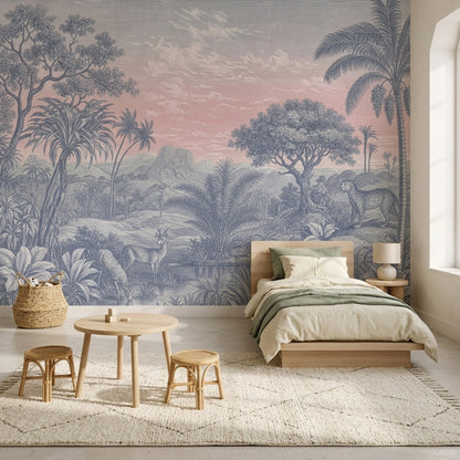 Tropical Landscape Wallpaper Toile Palm Trees Removable Wall Decor