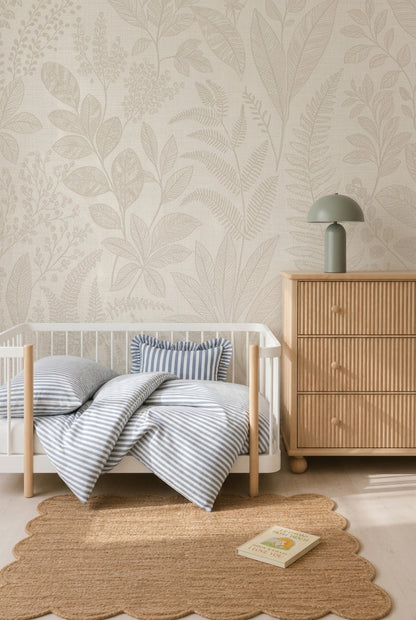 Scenic Landscape Wallpaper Botanical Sketch Linen Wall Mural