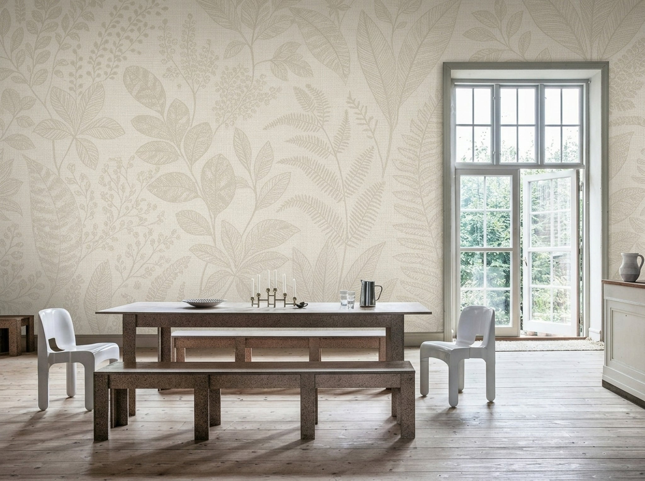 Scenic Landscape Wallpaper Botanical Sketch Linen Wall Mural